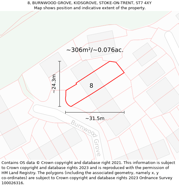8, BURNWOOD GROVE, KIDSGROVE, STOKE-ON-TRENT, ST7 4XY: Plot and title map