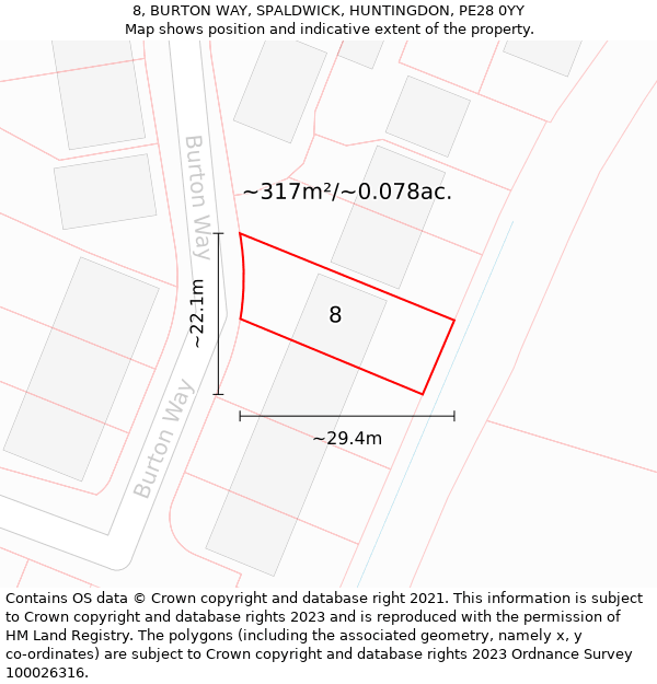 8, BURTON WAY, SPALDWICK, HUNTINGDON, PE28 0YY: Plot and title map