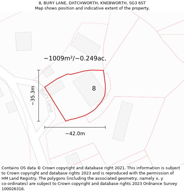 8, BURY LANE, DATCHWORTH, KNEBWORTH, SG3 6ST: Plot and title map