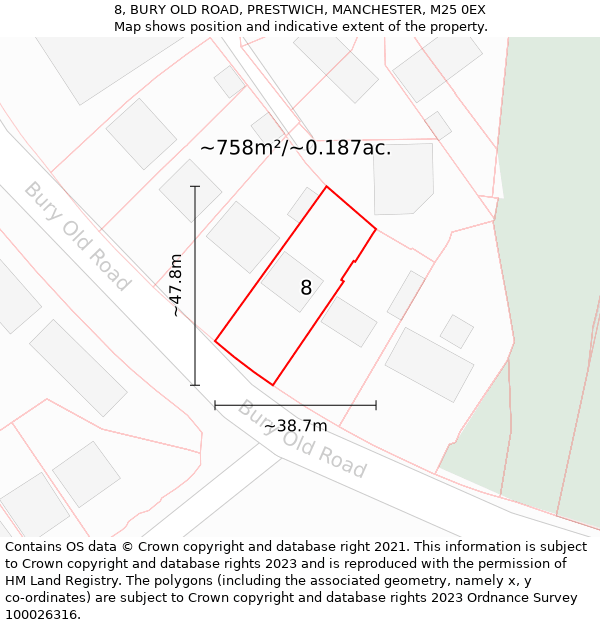 8, BURY OLD ROAD, PRESTWICH, MANCHESTER, M25 0EX: Plot and title map