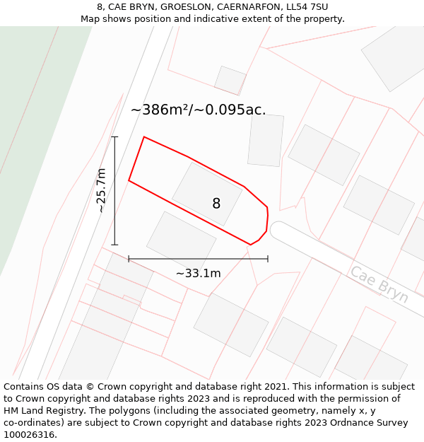 8, CAE BRYN, GROESLON, CAERNARFON, LL54 7SU: Plot and title map