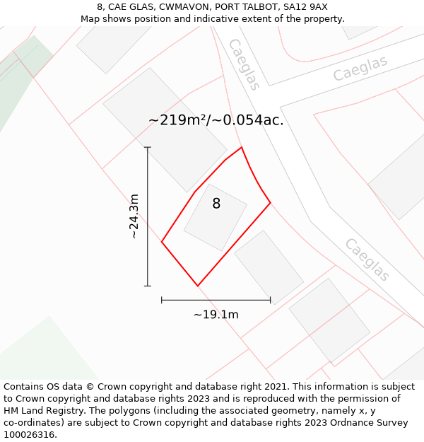 8, CAE GLAS, CWMAVON, PORT TALBOT, SA12 9AX: Plot and title map