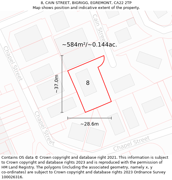 8, CAIN STREET, BIGRIGG, EGREMONT, CA22 2TP: Plot and title map