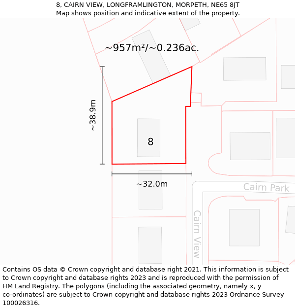 8, CAIRN VIEW, LONGFRAMLINGTON, MORPETH, NE65 8JT: Plot and title map