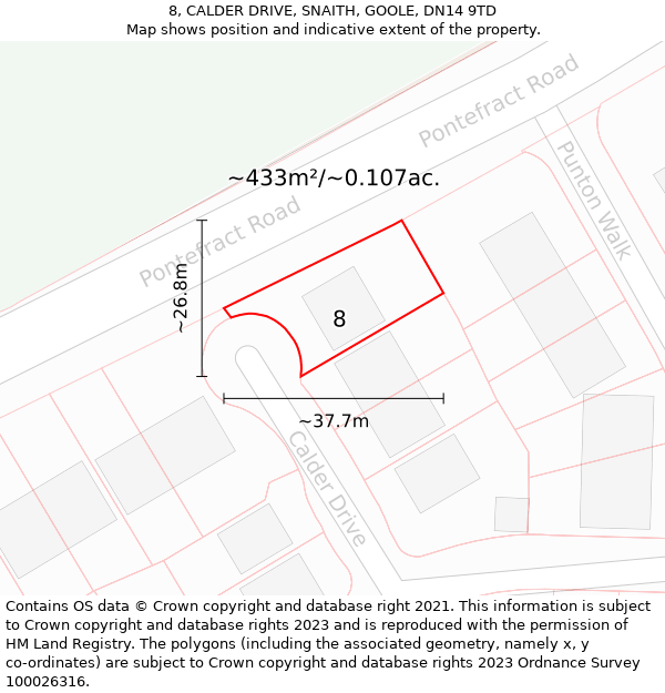 8, CALDER DRIVE, SNAITH, GOOLE, DN14 9TD: Plot and title map