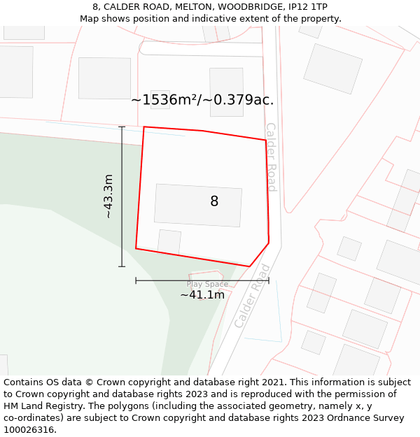 8, CALDER ROAD, MELTON, WOODBRIDGE, IP12 1TP: Plot and title map