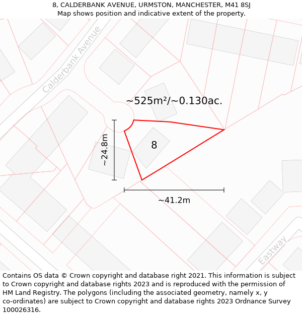 8, CALDERBANK AVENUE, URMSTON, MANCHESTER, M41 8SJ: Plot and title map