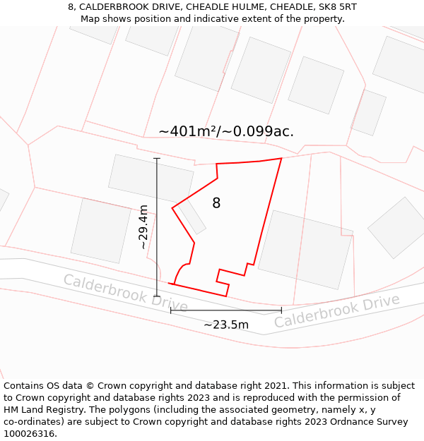 8, CALDERBROOK DRIVE, CHEADLE HULME, CHEADLE, SK8 5RT: Plot and title map