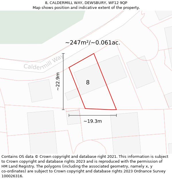 8, CALDERMILL WAY, DEWSBURY, WF12 9QP: Plot and title map