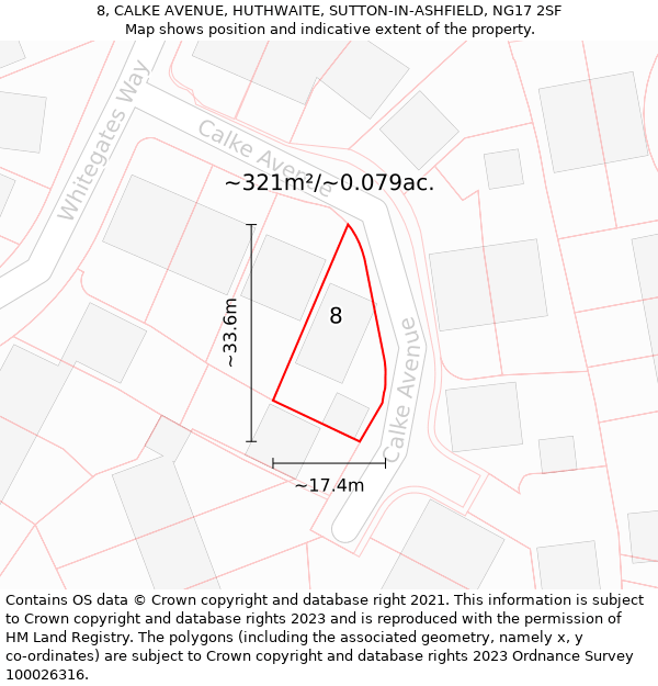 8, CALKE AVENUE, HUTHWAITE, SUTTON-IN-ASHFIELD, NG17 2SF: Plot and title map