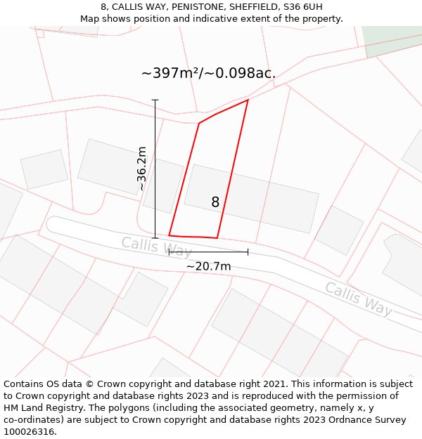 8, CALLIS WAY, PENISTONE, SHEFFIELD, S36 6UH: Plot and title map