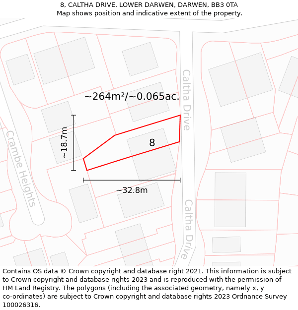 8, CALTHA DRIVE, LOWER DARWEN, DARWEN, BB3 0TA: Plot and title map