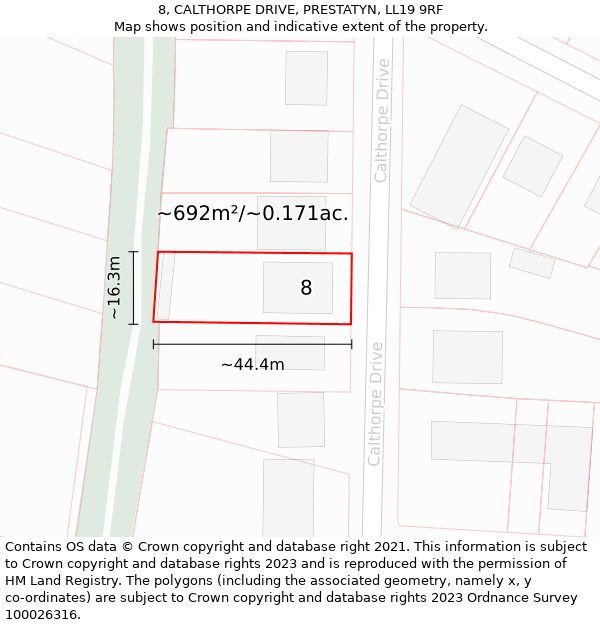 8, CALTHORPE DRIVE, PRESTATYN, LL19 9RF: Plot and title map