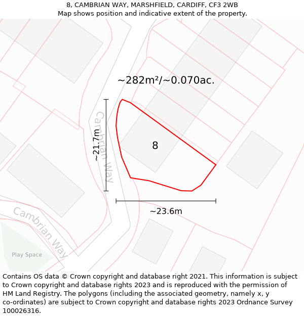 8, CAMBRIAN WAY, MARSHFIELD, CARDIFF, CF3 2WB: Plot and title map