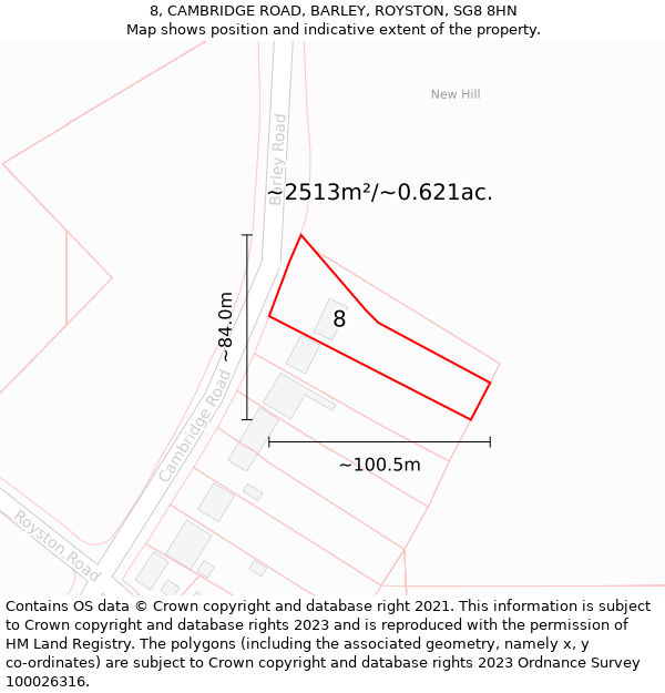 8, CAMBRIDGE ROAD, BARLEY, ROYSTON, SG8 8HN: Plot and title map