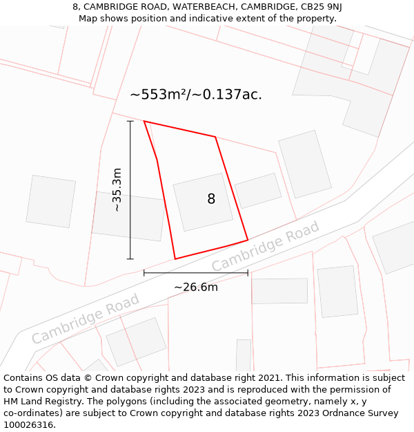 8, CAMBRIDGE ROAD, WATERBEACH, CAMBRIDGE, CB25 9NJ: Plot and title map