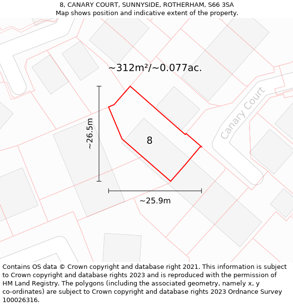 8, CANARY COURT, SUNNYSIDE, ROTHERHAM, S66 3SA: Plot and title map