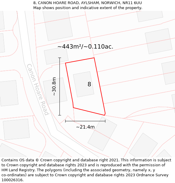 8, CANON HOARE ROAD, AYLSHAM, NORWICH, NR11 6UU: Plot and title map