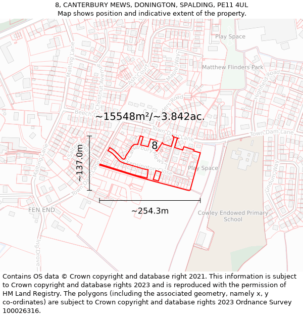 8, CANTERBURY MEWS, DONINGTON, SPALDING, PE11 4UL: Plot and title map