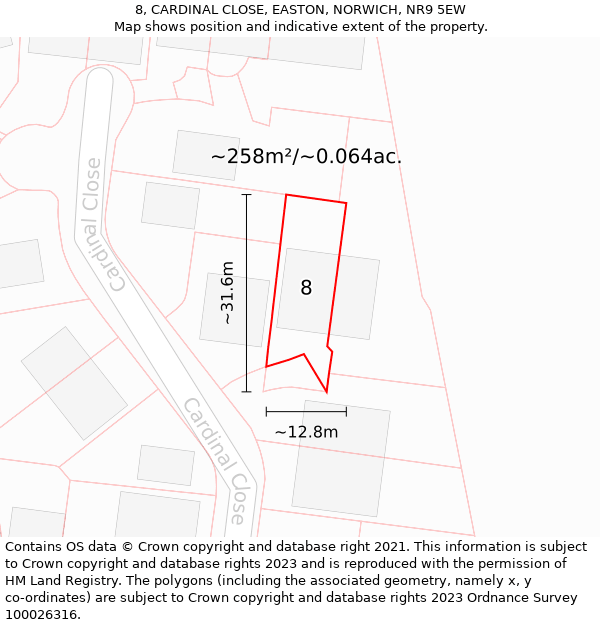 8, CARDINAL CLOSE, EASTON, NORWICH, NR9 5EW: Plot and title map