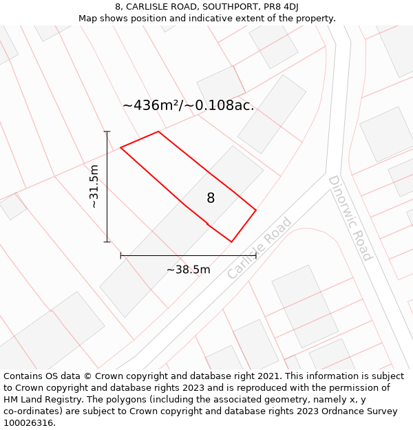 8, CARLISLE ROAD, SOUTHPORT, PR8 4DJ: Plot and title map