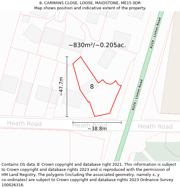 8, CARMANS CLOSE, LOOSE, MAIDSTONE, ME15 0DR: Plot and title map