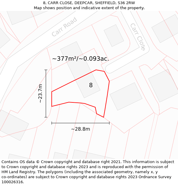 8, CARR CLOSE, DEEPCAR, SHEFFIELD, S36 2RW: Plot and title map