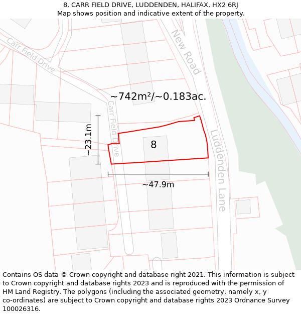 8, CARR FIELD DRIVE, LUDDENDEN, HALIFAX, HX2 6RJ: Plot and title map