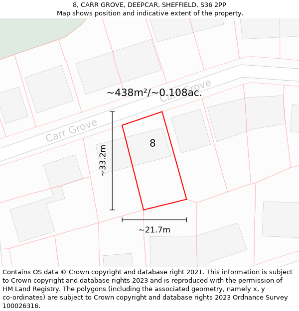 8, CARR GROVE, DEEPCAR, SHEFFIELD, S36 2PP: Plot and title map