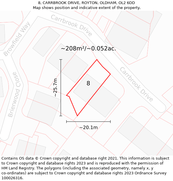 8, CARRBROOK DRIVE, ROYTON, OLDHAM, OL2 6DD: Plot and title map