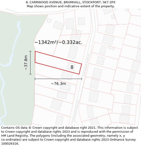 8, CARRWOOD AVENUE, BRAMHALL, STOCKPORT, SK7 2PX: Plot and title map