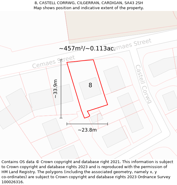 8, CASTELL CORRWG, CILGERRAN, CARDIGAN, SA43 2SH: Plot and title map