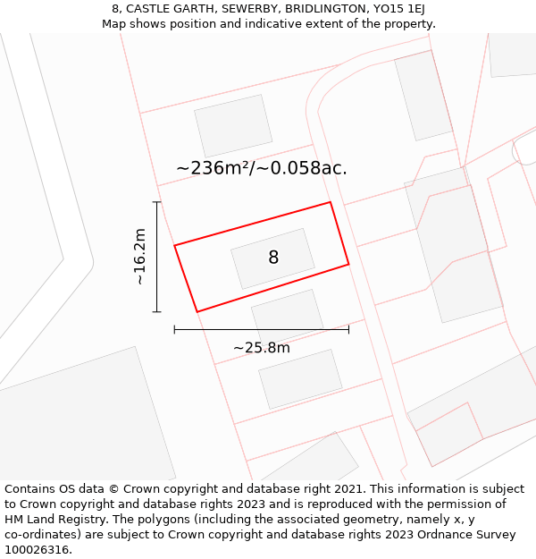 8, CASTLE GARTH, SEWERBY, BRIDLINGTON, YO15 1EJ: Plot and title map