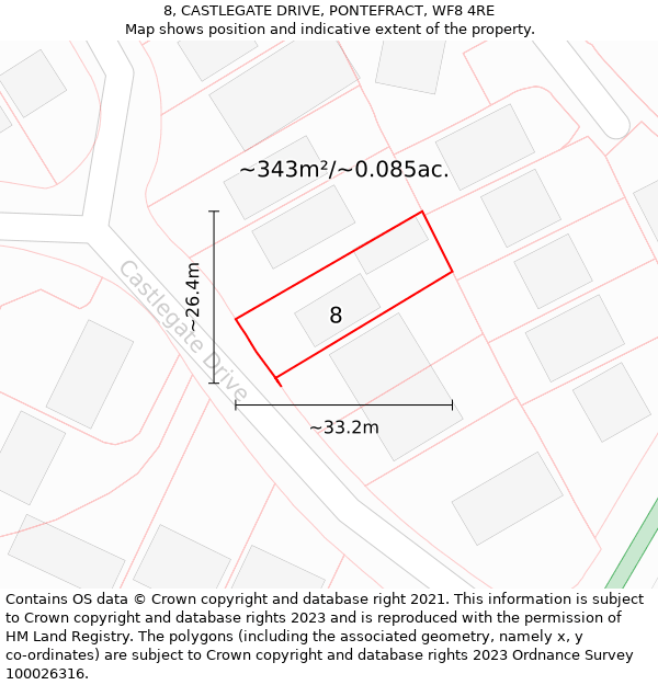 8, CASTLEGATE DRIVE, PONTEFRACT, WF8 4RE: Plot and title map