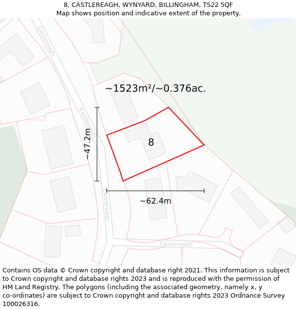 8, CASTLEREAGH, WYNYARD, BILLINGHAM, TS22 5QF: Plot and title map