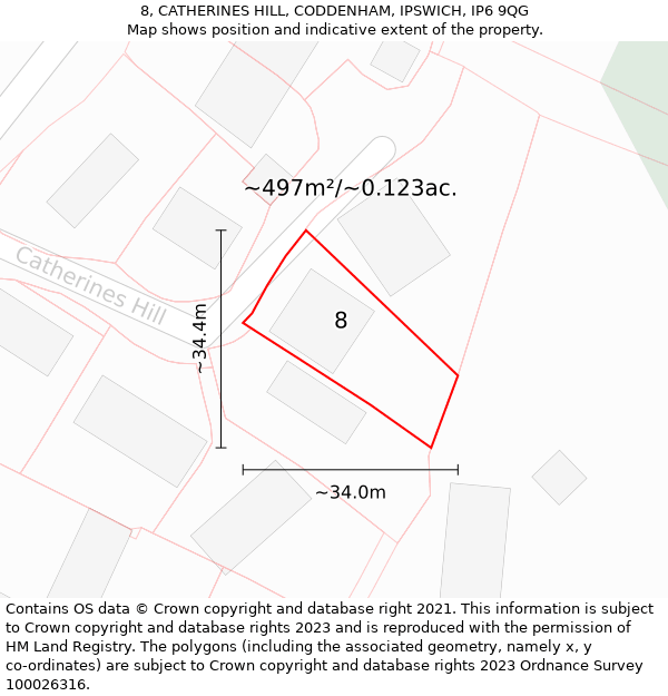 8, CATHERINES HILL, CODDENHAM, IPSWICH, IP6 9QG: Plot and title map