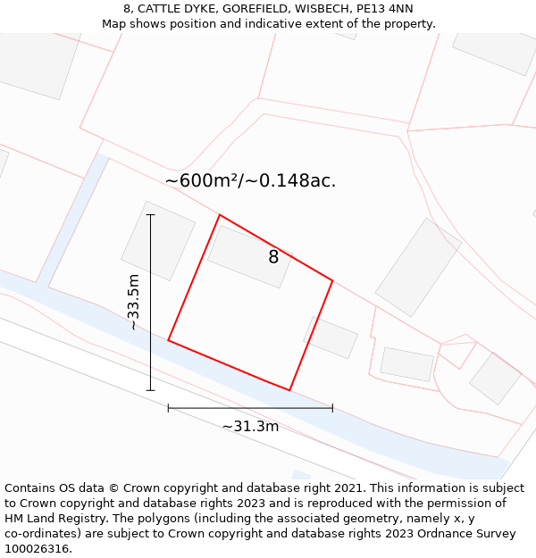 8, CATTLE DYKE, GOREFIELD, WISBECH, PE13 4NN: Plot and title map