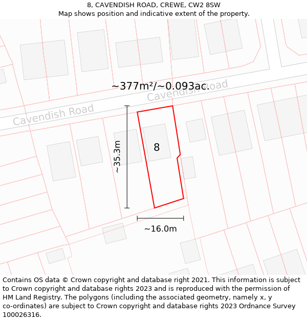 8, CAVENDISH ROAD, CREWE, CW2 8SW: Plot and title map