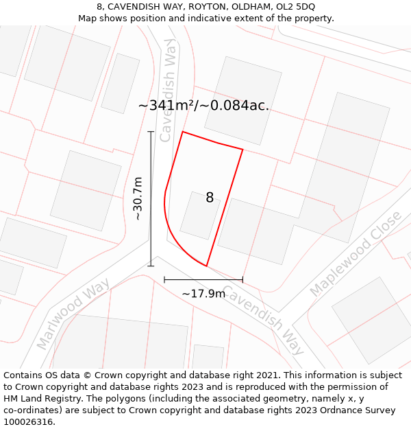 8, CAVENDISH WAY, ROYTON, OLDHAM, OL2 5DQ: Plot and title map