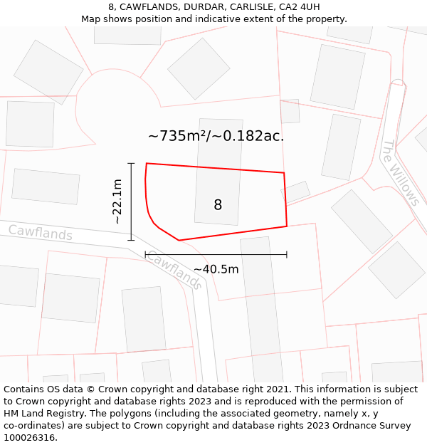 8, CAWFLANDS, DURDAR, CARLISLE, CA2 4UH: Plot and title map