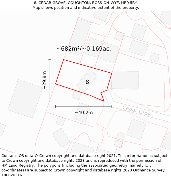 8, CEDAR GROVE, COUGHTON, ROSS-ON-WYE, HR9 5RY: Plot and title map