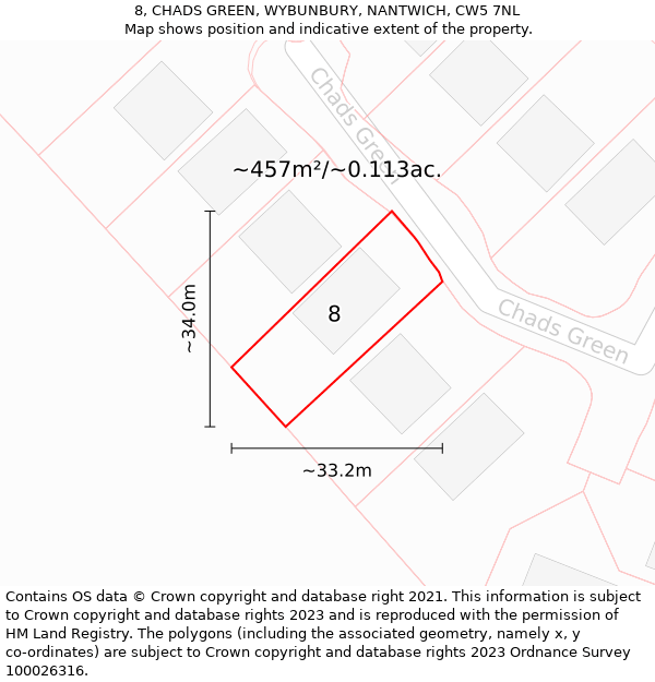 8, CHADS GREEN, WYBUNBURY, NANTWICH, CW5 7NL: Plot and title map