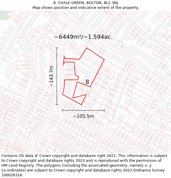 8, CHALE GREEN, BOLTON, BL2 3NJ: Plot and title map