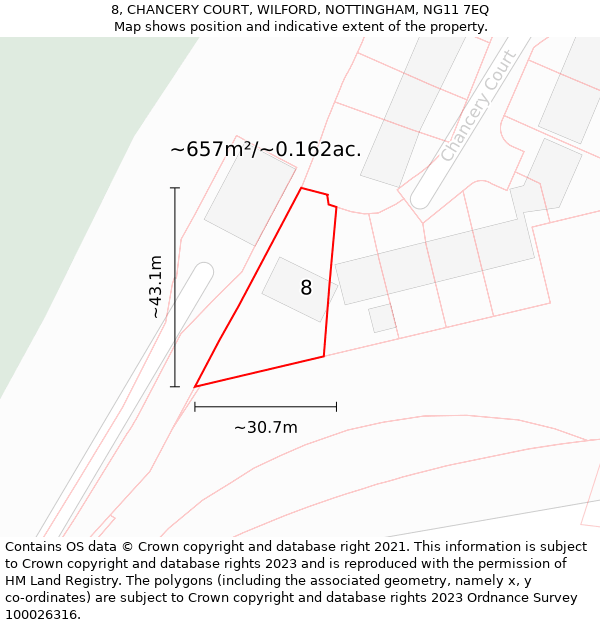 8, CHANCERY COURT, WILFORD, NOTTINGHAM, NG11 7EQ: Plot and title map