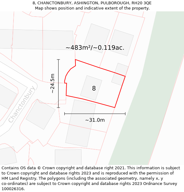 8, CHANCTONBURY, ASHINGTON, PULBOROUGH, RH20 3QE: Plot and title map