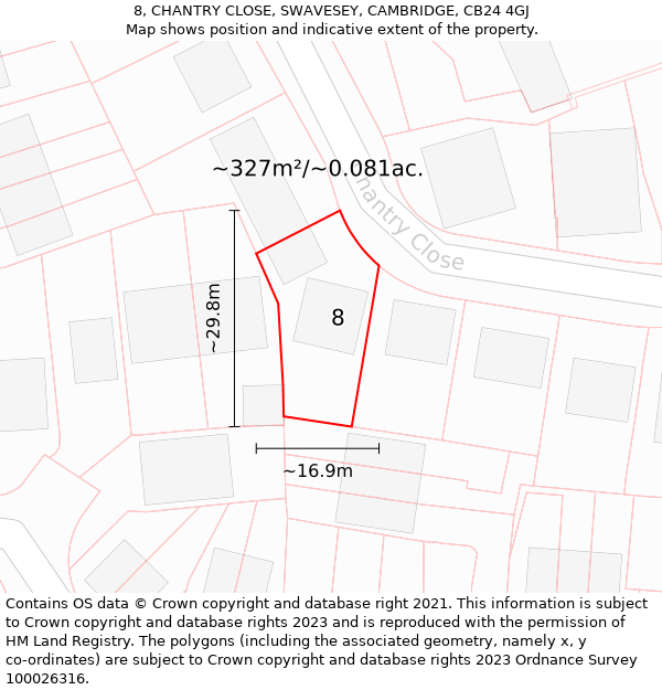 8, CHANTRY CLOSE, SWAVESEY, CAMBRIDGE, CB24 4GJ: Plot and title map