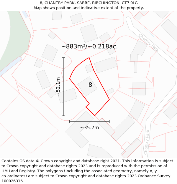 8, CHANTRY PARK, SARRE, BIRCHINGTON, CT7 0LG: Plot and title map