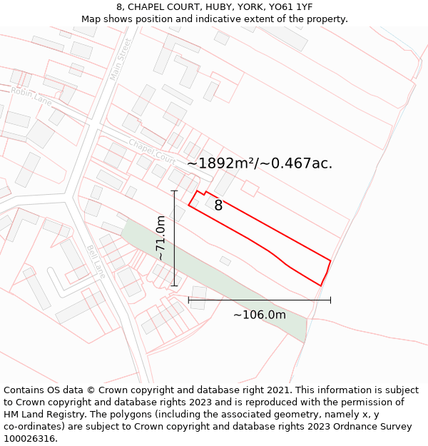 8, CHAPEL COURT, HUBY, YORK, YO61 1YF: Plot and title map