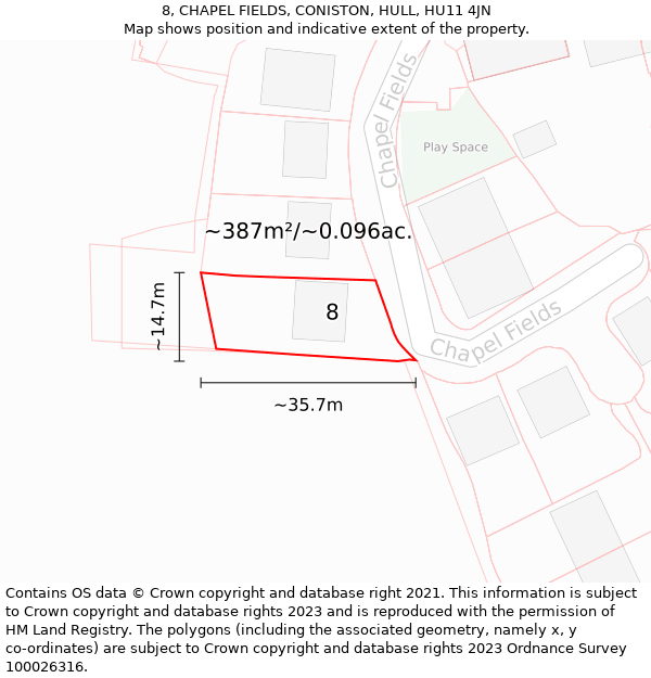 8, CHAPEL FIELDS, CONISTON, HULL, HU11 4JN: Plot and title map