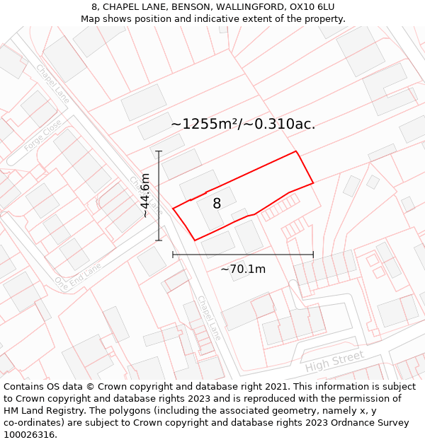 8, CHAPEL LANE, BENSON, WALLINGFORD, OX10 6LU: Plot and title map